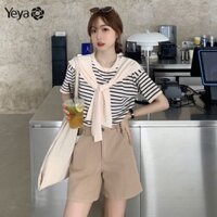 Áo thun nữ sọc ngắn tay dáng rộng