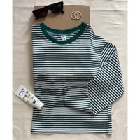 Áo thun nữ sọc ngang xanh lá form crop - BASIC STRIPED CROP TEE