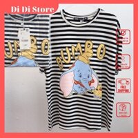 Áo thun nữ 𝐙𝐚𝐫𝐚 sọc ngang, trắng đen hình voi Dumbo, thun tốt co giãn