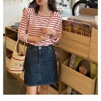 Áo thun nữ Sọc tay dài Cổ Vuông JULY, Áo Tay Dài nữ Kẻ Sọc ngang Chất vải thun Cotton 100%