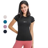 Áo thun nữ tập gym - yoga cổ tròn vai ráp lăng thun thể thao co giãn 4 chiều thoải mái tập luyện
