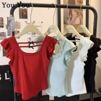 Áo thun nữ tay bay Áo thun ngắn cổ vuông