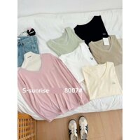 Áo thun nữ tay dài cổ tim thêu chữ EVISU hàng Quảng Châu S-sunrise, áo phông dài mùa thu đẹp phong cách hàn quốc 8007