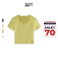Áo Thun Nữ Tay Ngắn Cổ Henley Form Fitted Crop - Routine 10S23TSSW007