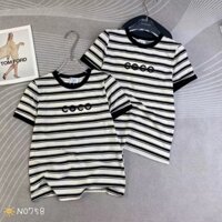 Áo thun nữ tay ngắn cổ tròn kẻ sọc thêu chữ COCO hàng Quảng Châu, áo phông mùa hè form vừa chất cotton mát đẹp 0758