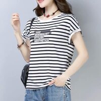 Áo Thun Nữ Tay Ngắn Dáng Rộng Họa Tiết Sọc Ngang Đen Trắng Phong Cách Hàn Quốc Thời Trang Mùa Hè V566