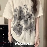 Áo thun nữ tay ngắn in hình bướm Áo thun dáng rộng