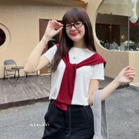 Áo thun nữ thêu ngựa kèm khoác choàng thuỷ thủ, áo thun QC ngắn tay form vừa Salavi N1 012