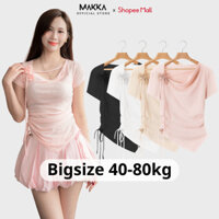 Áo thun nữ thiết kế MAKKA áo thun cộc tay đính hoa vải vạt chéo phối dây rút nhún eo sang chảnh 3015