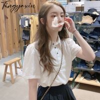 Áo thun nữ TINGYAXIU kiểu Pháp ngọt ngào Peter Pan Cổ áo sơ mi Polo tay ngắn hàng đầu