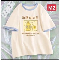Áo thun nữ trắng phối xanh ngọc các hình cute phom rộng size từ 9 đến 57kg