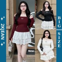 Áo Thun nữ trễ vai 2KJeans Bigsize 55kg-85kg, áo thun chất thun cotton borip siêu giãn AT2024