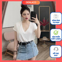 Áo thun nữ trơn cổ tim basic hàng zara chất liệu cao cấp Denlaco