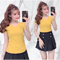 Áo thun nữ trơn cổ tim form ôm body cực tôn dáng mã ANU007