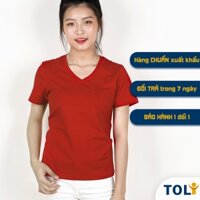 Áo thun nữ trơn cổ tim màu đỏ thẩm TOLI, chất cotton 4 chiều mềm mịn, co dãn, form suông cơ bản [NHIỀU MÀU]