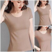 Áo thun nữ trơn cổ tròn MXM form ôm body mặc tôn dáng từ 40-52kg  ANU059  - CACAO - FREESIZE 40KG - 52KG