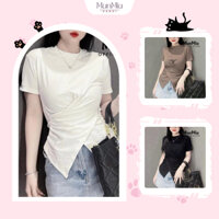 Áo thun nữ trơn MunMiu nhúm eo vạt chéo tôn dáng thanh lịch nhẹ nhàng chất liệu thun lạnh 3112