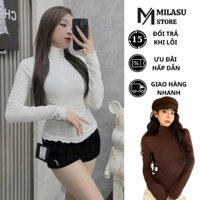 Áo thun nữ viền bèo cỏ lọ MILASU áo dài tay dáng dài 328