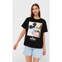 Áo thun nữ VNXK in hình chuột Mickey, áo thun nữ màu đen, áo thun nữ form suông basic