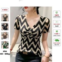 ÁO THUN NỮ XOẮN NGỰC TAY CỘC - CHẤT VON LƯỚI CAO CẤP