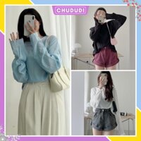 Áo thun nữ xốp gân trơn cổ tròn dáng suông tay dài đẹp basic Hàn Quốc học sinh CHUDUDI TDT04