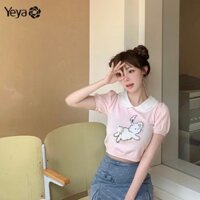 Áo thun nữ YEYA cổ Peter Pan tay ngắn Slim-Fit Crop-Top