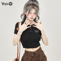 Áo thun nữ YEYA cổ polo nhiều màu sắc chấm áo len dệt kim ngắn tay áo thun hàng đầu