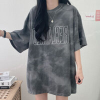 Áo thun nữ YUEWEN, dài vừa phải, phong cách đường phố, dáng rộng, giảm cân, nhuộm tie-dye