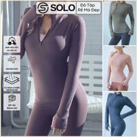 Áo Thun Ôm Body Dài Tay Khoá Cổ Thun Trơn Thể Thao Nữ Siêu Mềm Mại Thoáng Mát SOLO SPORTSWEAR 580