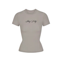 Áo Thun Ôm Body Nâu Mocha Basic Hoạ Tiết Chữ Nhỏ “Sitting Pretty”