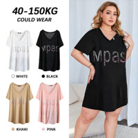 [Áo thun Oversize] 150kg có thể mặc áo thun nữ Oversize Hàn Quốc dáng rộng Plus Size Áo thun thời trang cổ chữ V kim cương