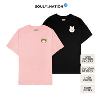 Áo Thun PATCH Thêu Xù Gấu Misa/Thỏ Trắng Xinh unisex CAO CẤP form basic SOUL OF A NTION - Đen/Trắng/Hồng/Xanh dương
