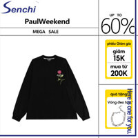 Áo thun PaulWeekend cổ tròn Áo len thêu hoa dài tay dáng rộng