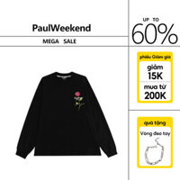 Áo thun PaulWeekend cổ tròn Áo len thêu hoa dài tay dáng rộng