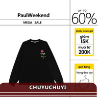 Áo thun PaulWeekend cổ tròn Áo len thêu hoa dài tay dáng rộng