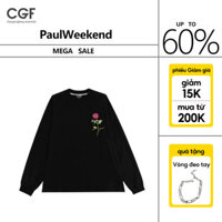Áo thun PaulWeekend cổ tròn Áo len thêu hoa dài tay dáng rộng
