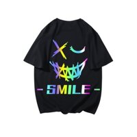 Áo Thun phản quang hình mặt cười SMILE  [FREESHIP] Áo unisex, áo thun nam nữ đen trắng from rộng, vải cotton xịn