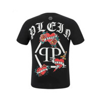 Áo thun philipp chữ trái tim mũi tên in đá trước sau logo sắt