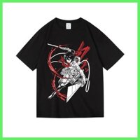 Áo thun phong cách mới Áo thun ngắn tay tấn công Titan Mikasa Ackerman Cotton nguyên chất dáng rộng cổ tròn ngắn tay Áo thun nam nữ mùa hè Anime Nhật Bản hai chiều
