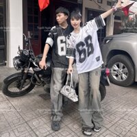 Áo Thun Phông Thể Thao Nam Nữ Số 68 Pha Lưới Cổ Chữ V Tay Lỡ Form Rộng Unisex