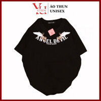 Áo Thun PHÔNG UNISEX in Decal ANGEL DEVIL (Đủ size M-L-XL-XXL bigsize)