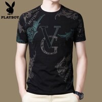 Áo Thun Playboy Tay Ngắn Cổ Tròn Chất Liệu Lụa Lạnh In Hoạ Tiết Đơn Giản Trẻ Trung Cho Nam Giới