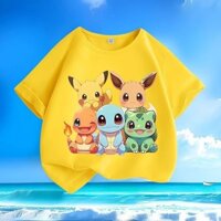 Áo thun Pokémon 90-150 Size Áo thun trẻ em Phiên bản Hàn Quốc Pokémon Pikachu Nửa tay Áo thun Cotton nguyên chất cổ tròn nam nữ Trung lớn Trẻ em nửa tay dáng rộng Áo thường ngày YSC9