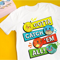 Áo thun Pokemon - Bửu Bối Thần Kỳ Pikachu Satoshi - Gotta Catch 'Em All Pokemon Starter Unisex Nam Nữ