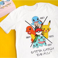 Áo thun Pokemon - Bửu Bối Thần Kỳ Pikachu Satoshi - Gotta Catch 'Em All Pokemon Starter Unisex Nam Nữ