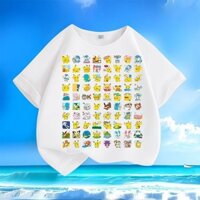 Áo thun Pokémon Kích Thước 100-160 Áo Thun Trẻ Em Phiên Bản Hàn Quốc Pokémon Pikachu Mùa Hè Nam Nữ Vừa Lớn Trẻ Em Nửa Tay Áo Thun Cotton Nguyên Chất Cổ Tròn Rời Tất Cả Trận Đấu Top GYYV