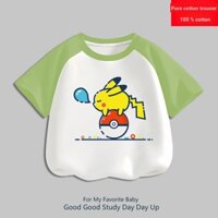 Áo thun Pokémon Kích Thước 100-160 Áo Thun Trẻ Em Phiên Bản Hàn Quốc Pokemon Pikachu Áo Thun Trẻ Em Pokemon Hoạt Hình Cotton Nguyên Chất Nửa Tay Pokemon Sinh Viên Hàng Đầu Hợp Thời Trang KGZ0