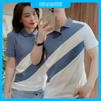 Áo Thun Polo Cặp Nam Nữ Tay Ngắn Unisex thương hiệu Chandi thiết kế cố bẻ thêu không bong tróc khi giặt PLN32 - trắng xanh - XXL