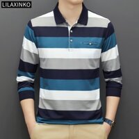 Áo Thun Polo Cotton Tay Dài Kẻ Sọc 3 Màu Thời Trang Thu Đông Cho Nam