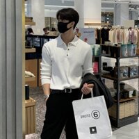 Áo Thun polo Dệt Kim Tay Dài Màu Trơn Phong Cách Hàn Quốc Thời Trang Cho Nam